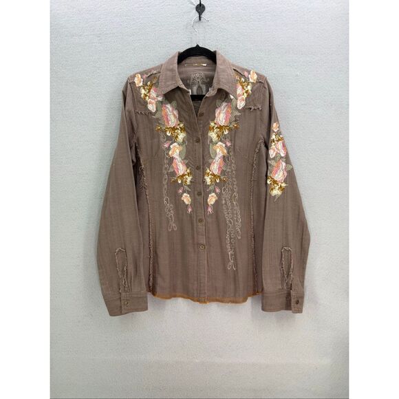 The Pyramid Collection Womens Brown Embroidered Floral Button Down Shirt Top XL - Picture 11 of 11